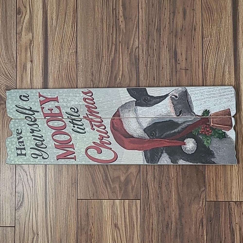 23" Jersey Cow "Mooey Little Christmas" Wall Board Picture - Picture 7 of 8